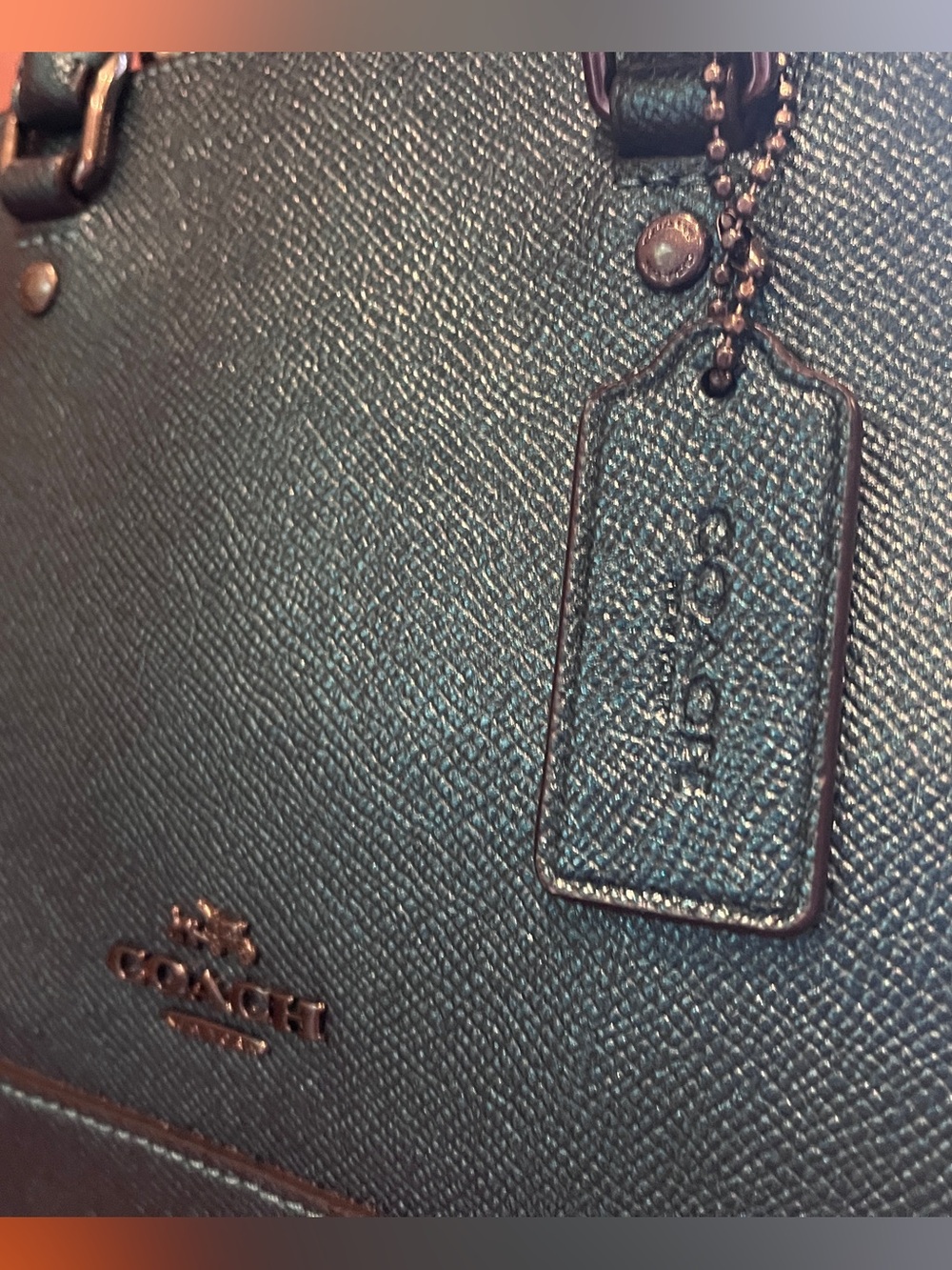 COACH Metallic Teal Sierra Satchel Bag and Matching Card Case - Picture 6 of 11